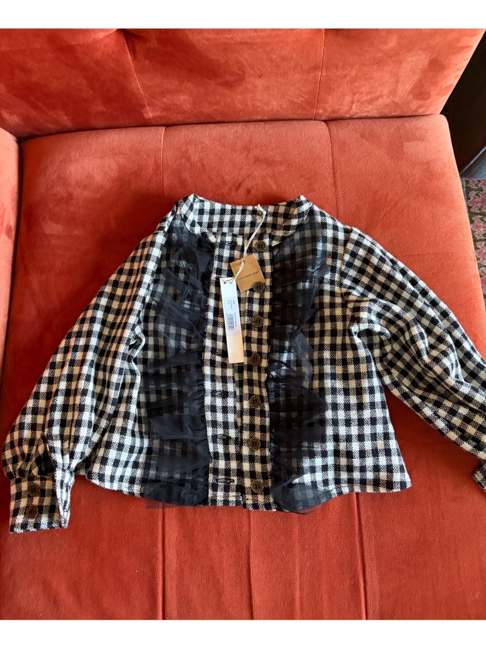 Black & White Gingham Blouse with Tulle Detail (2-3T)